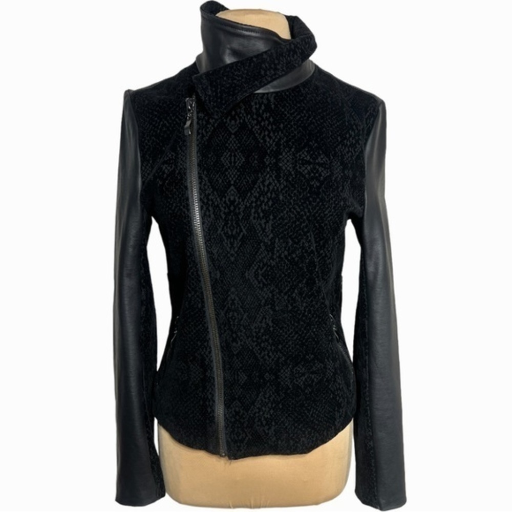 Liverpool black faux leather snake print embossed mixed media moto jacket - Picture 5 of 11